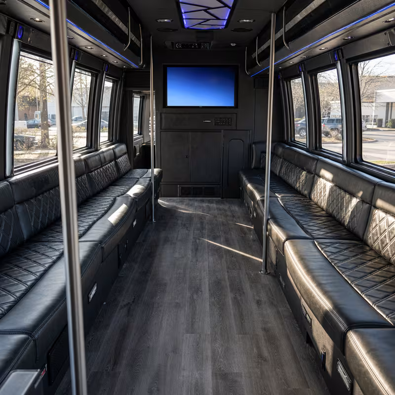 Passenger watching the Pasadena scenery during a regional party bus road trip