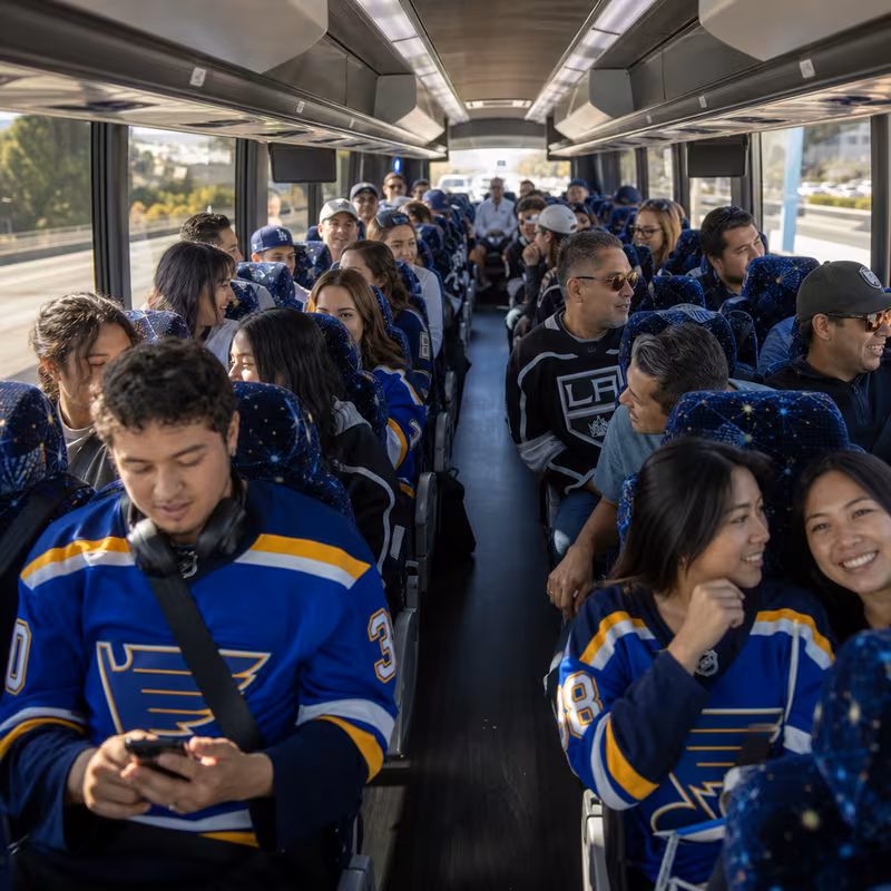 Passenger seating aboard a Pasadena party bus rental