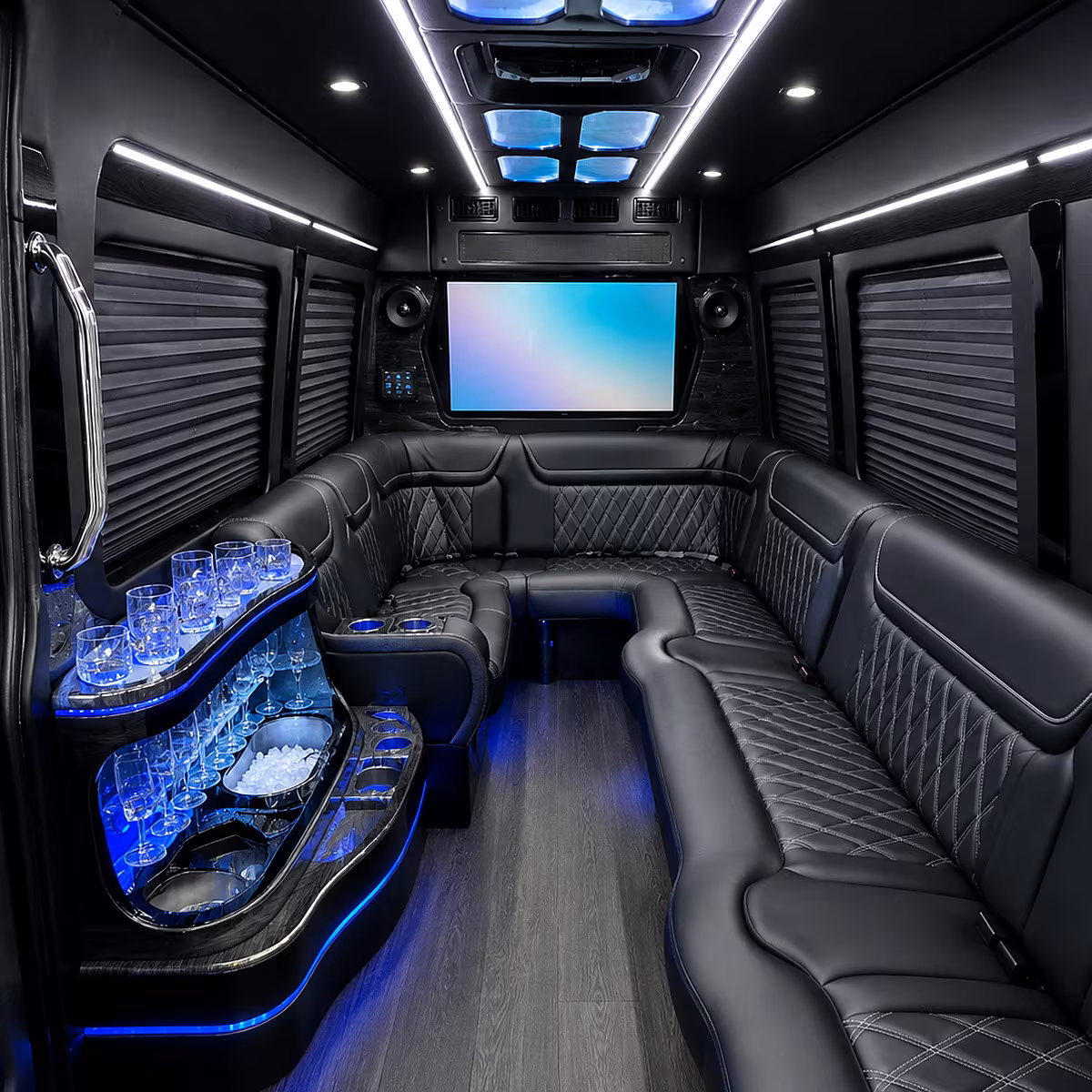 Pasadena Wedding Transportation party bus interior