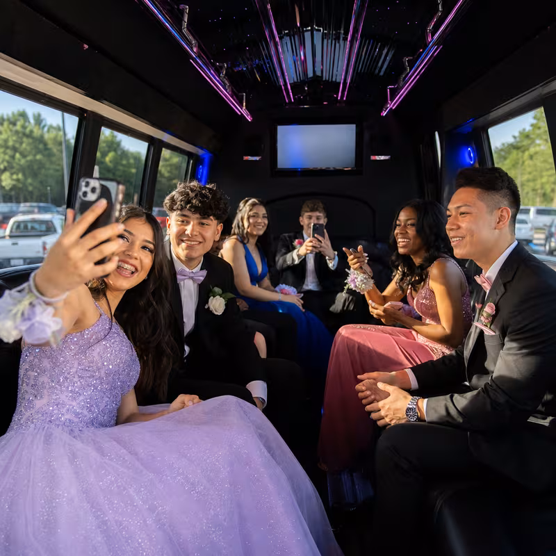 Black Mercedes Sprinter van staged for an Pasadena Prom & Homecoming Transportation group