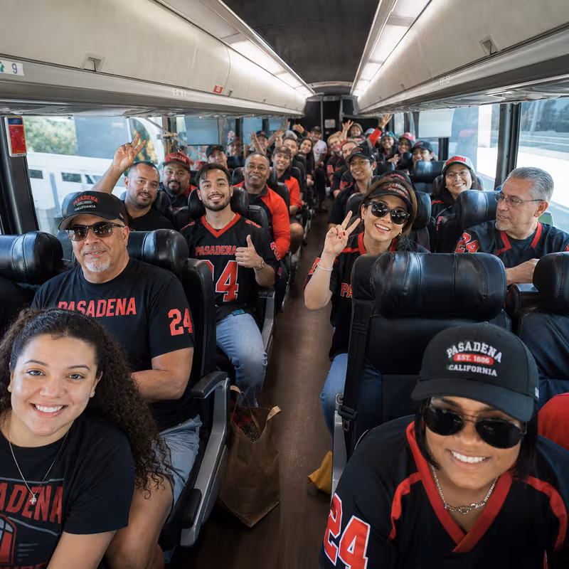 Black Mercedes Sprinter van staged for an Pasadena Sporting Event Transportation group