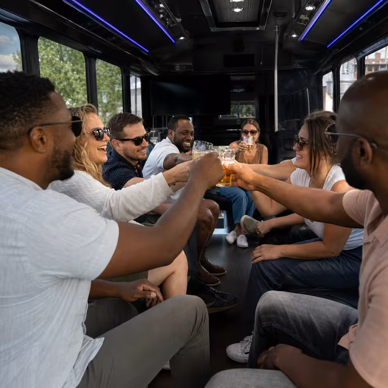 Black Mercedes Sprinter van staged for an Pasadena Winery & Brewery Tour Transportation group